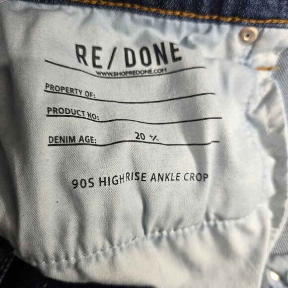 Re/Done 90s High Rise Ankle Crop Button fly Denim Indigo Denim Jeans - Picture 12 of 13